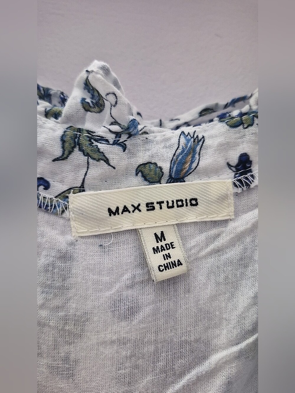 White Midi Dress with Blue Floral Print(M) - Picture 4 of 5